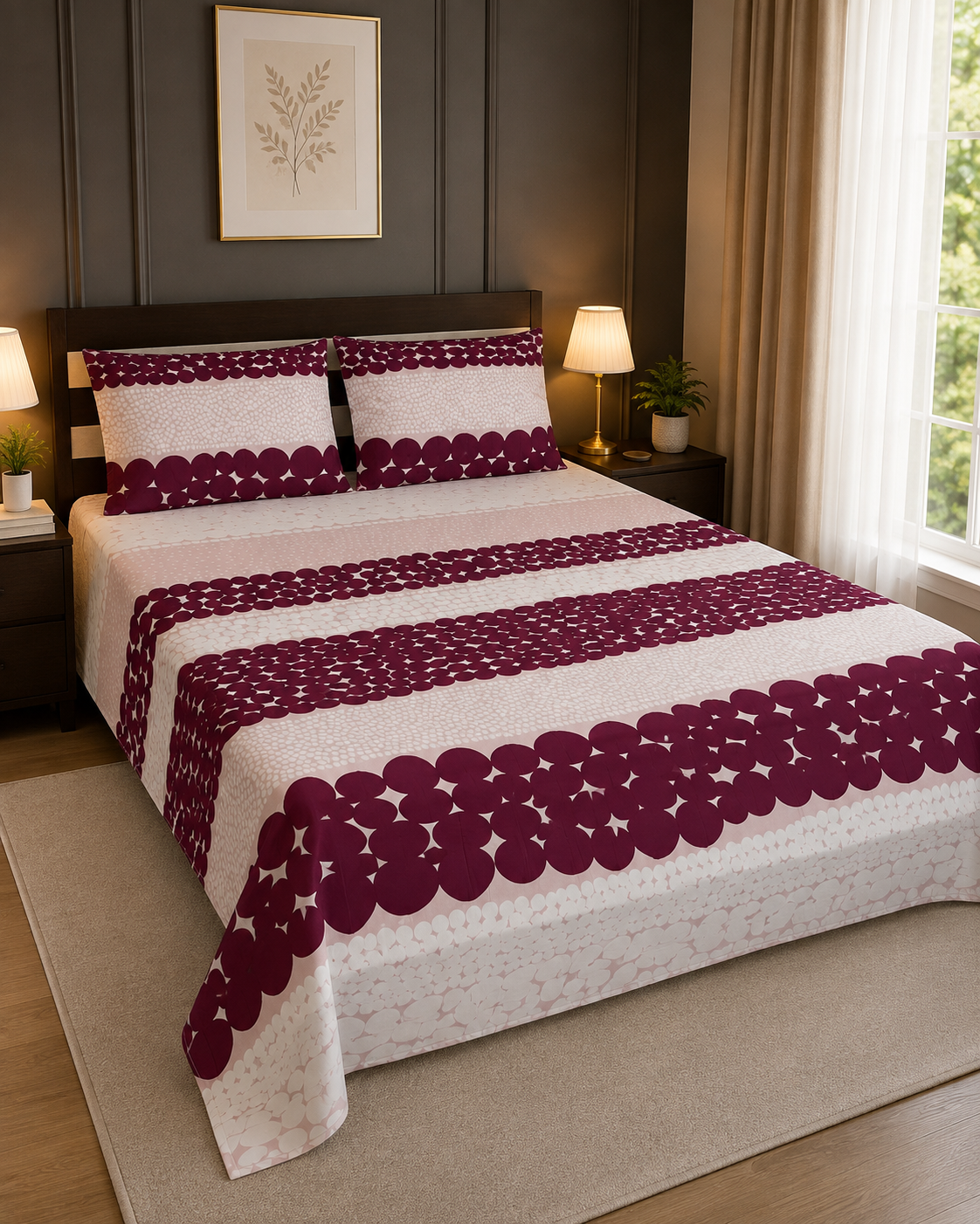 Plum & Pink Geometric Circles King Bedsheet Set