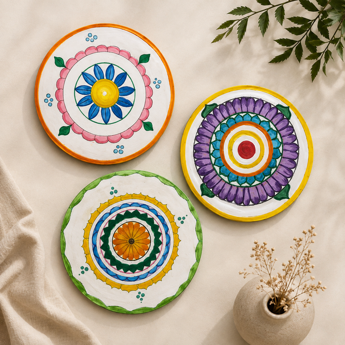 Colorful Hand Painted Round Mandala Wall Plates Set