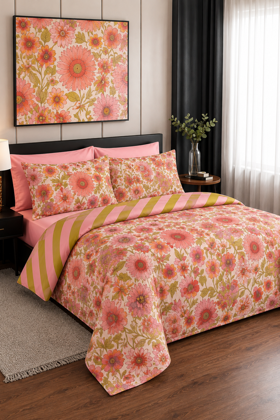 Pink peach floral duvet cover