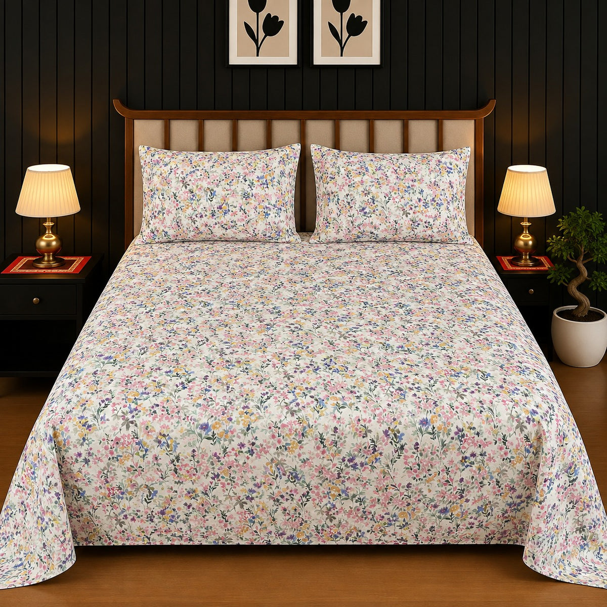 Off-White Pastel Petite Floral King Bedsheet