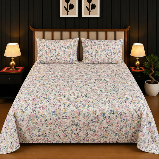 Off-White Pastel Petite Floral King Bedsheet