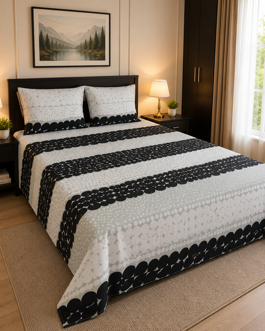 Black & Grey Geometric Circles King Bedsheet Set