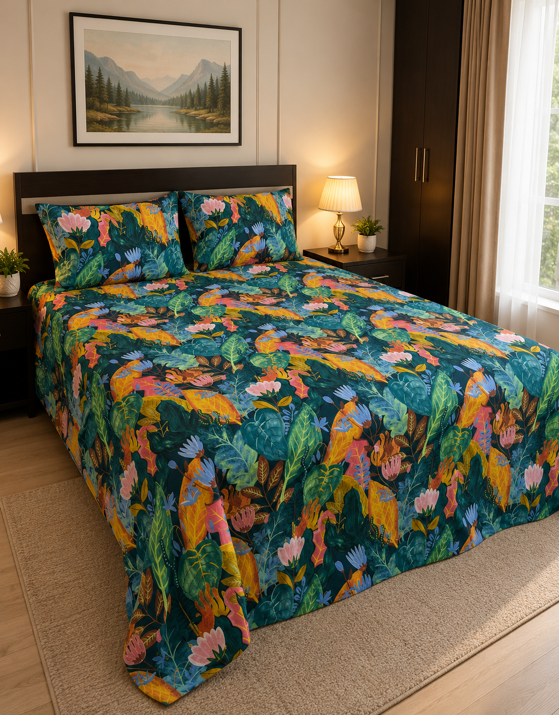 Tropical Jungle Floral King Bedsheet Set