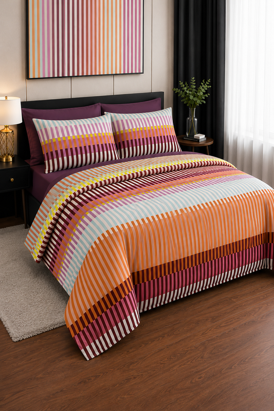 Multi color striped vibrant duvet cover