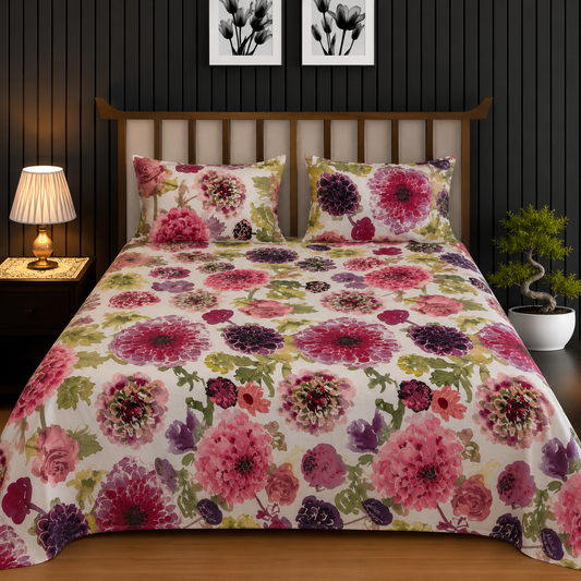 Crimson & Plum Dahlia Garden King Bedsheet