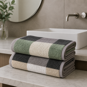 Checkered Cotton Plaid Bath Towel Set