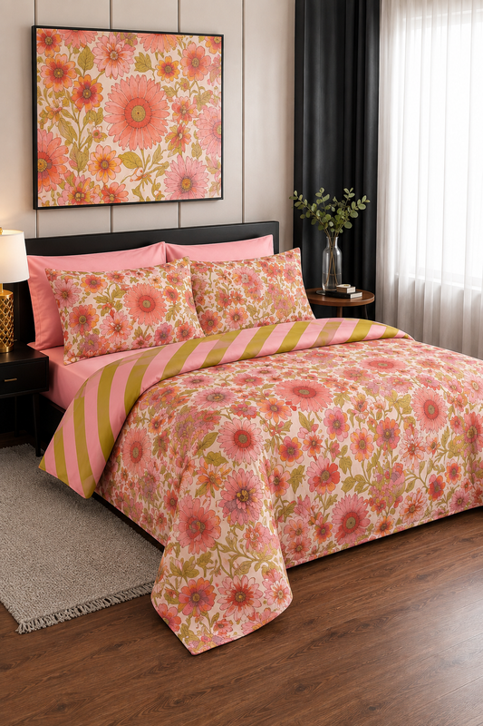 Pink peach floral duvet cover