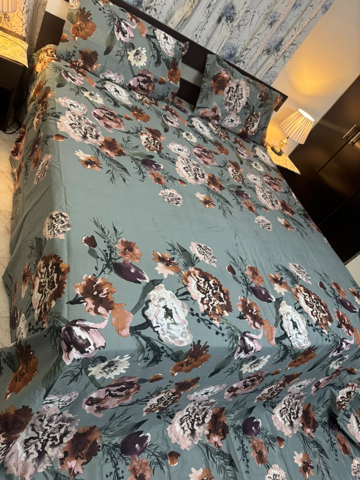 Rustic Floral Sage Green Cotton Bed Sheet