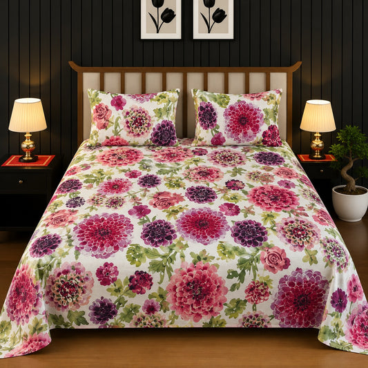 Magenta & Purple Chrysanthemum King Bedsheet