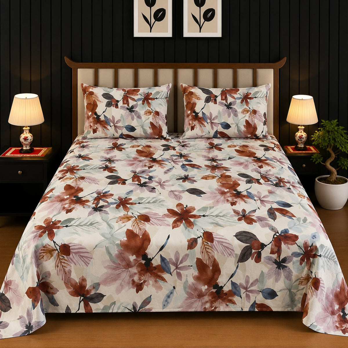 Autumn Rust & Earthy Leaf King Bedsheet