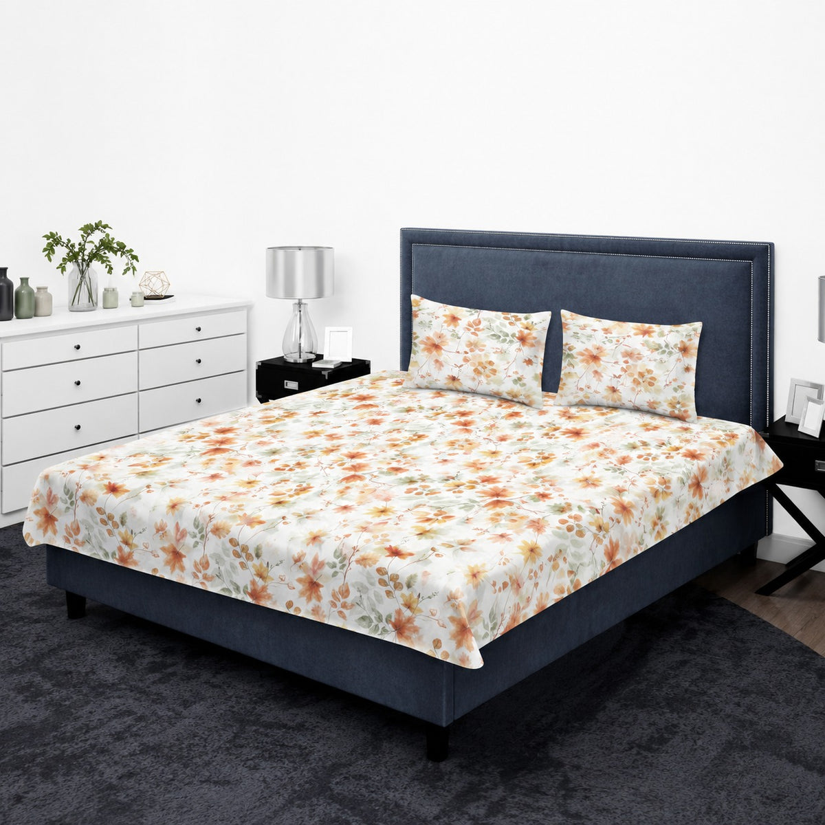 Warm Autumn Amber & Floral King Bedsheet
