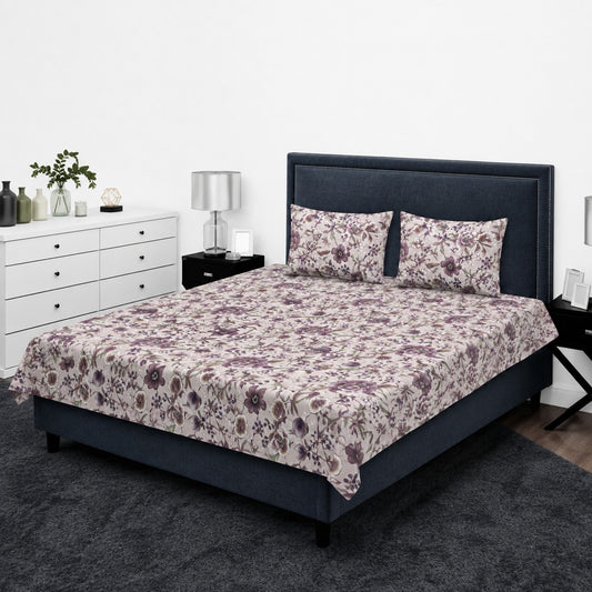 Dusty Lilac & Deep Violet Floral Botanical King Bedsheet