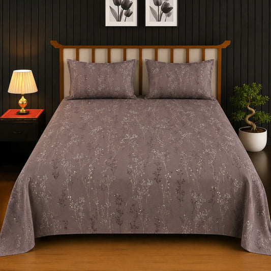 Dusty Mauve & White Delicate Wildflower King Bedsheet