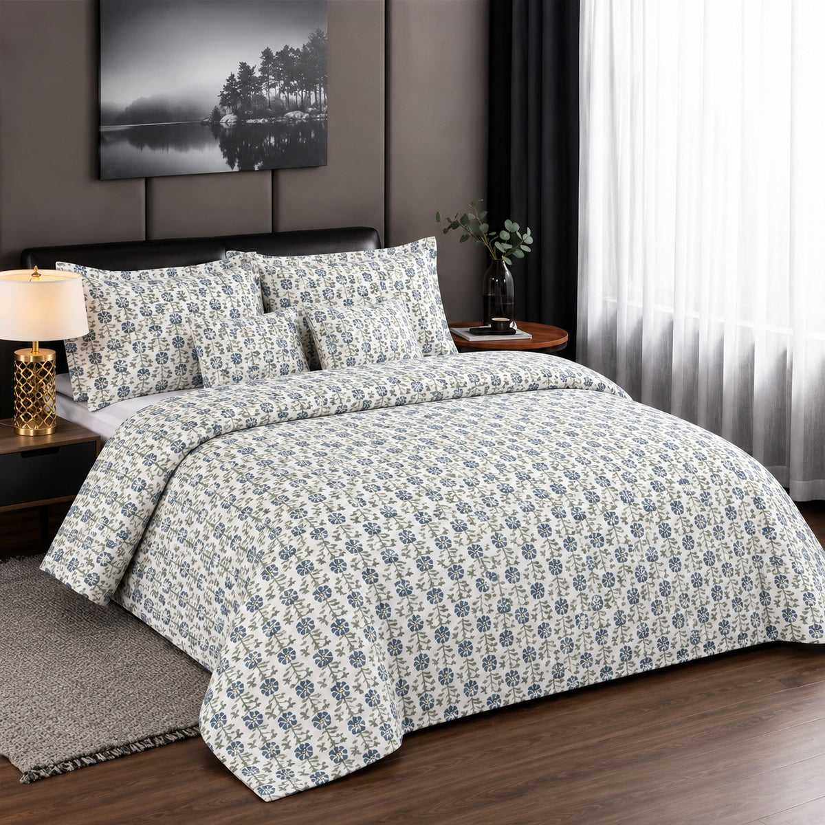 6 Piece Block Print Summer Comforter Set