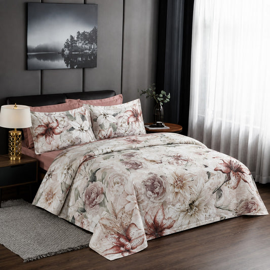 6 Piece Blushing Floral Lily Duvet Cover Set