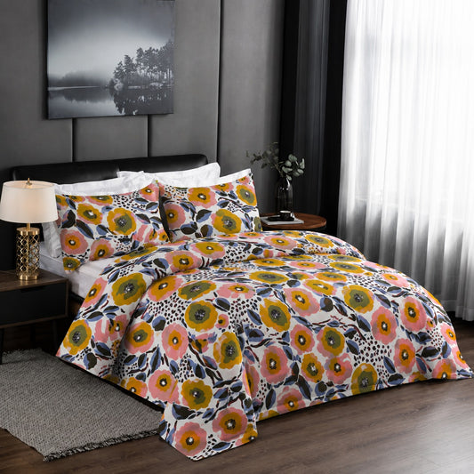 6 Piece Mustard & Pink Poppy Duvet Cover Set