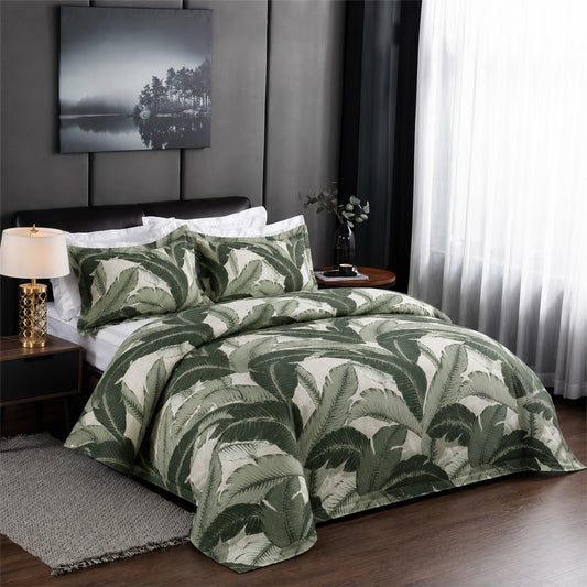6 Piece Sage Palm Leaf Duvet Cover Set
