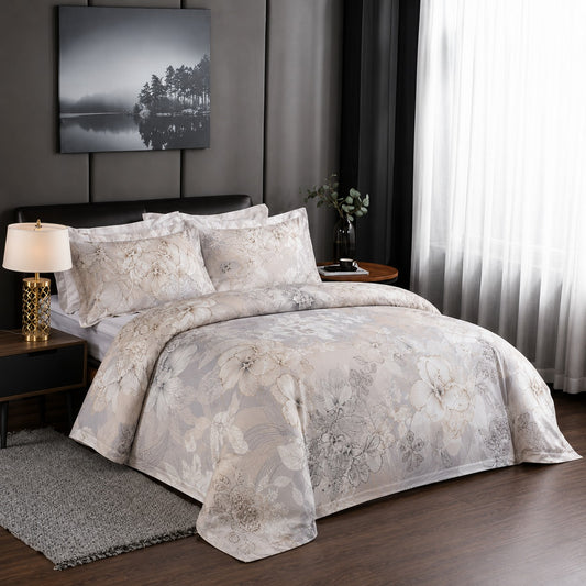 6 Piece Cream & Silver Floral Elegance Duvet Cover Set
