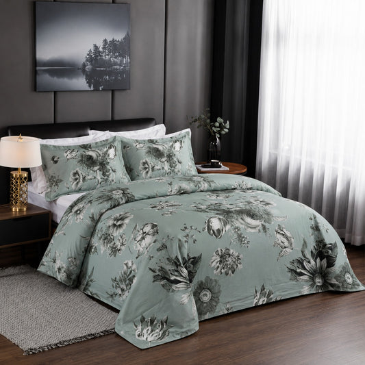 6 Piece Sage Green Floral Summer Comforter Set