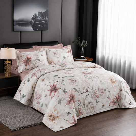 6 Piece Soft Blush & Cream Stargazer Lily Duvet Cover Set